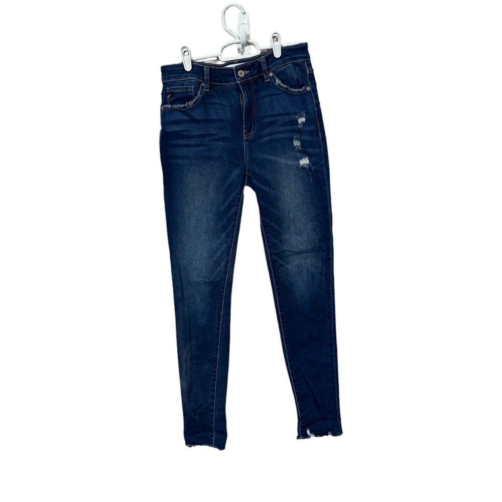 KanCan High Rise Ankle Skinny Jeans, 5/26, Dark Wash, distressed, folded raw hem
